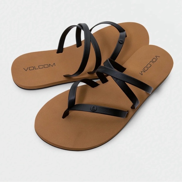 Volcom Black Strapped Sandals with Brown Base - Picture 1 of 3